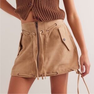 Free People Tan Mini Skirt with Front Zipper